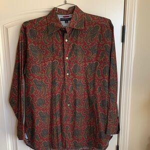 Vintage Tommy Hilfiger Maroon and Dark Green Paisley Shirt